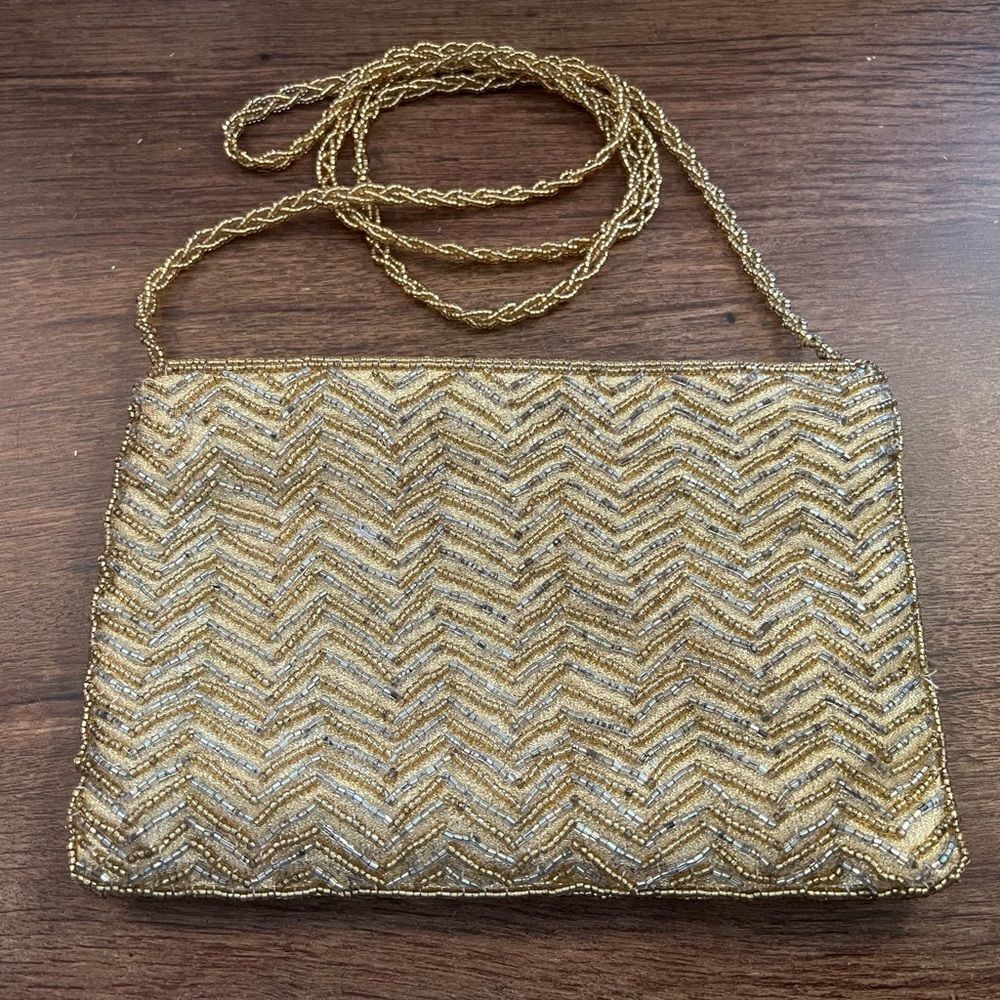 La Regale Gold Chevron Clutch